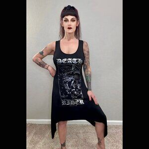 KillStar NWOT Death Rider Corset Dress Asymmetrical Hem Tunic Goth Metal Witch L